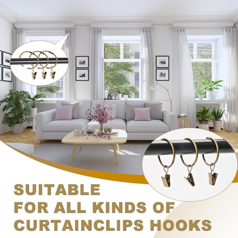 Hanitronic 32 PCS Curtain Rings with Clips, Openable Drapery Metal Clip Rings for Hanging Drapes Decorative Fit Up to 1-inch Windows Rods (1 1/4“ Inner Diameter) - Image 5